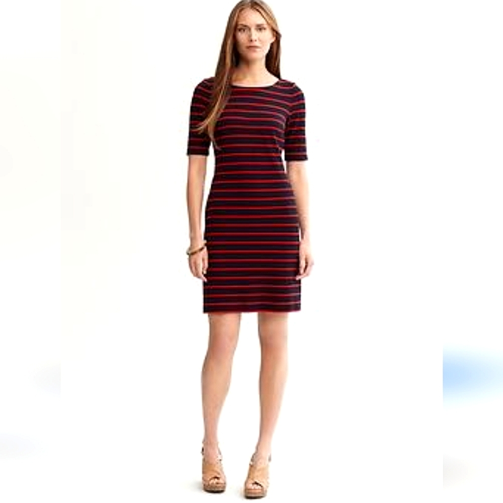 Banana Republic Red and Navy Striped Dress